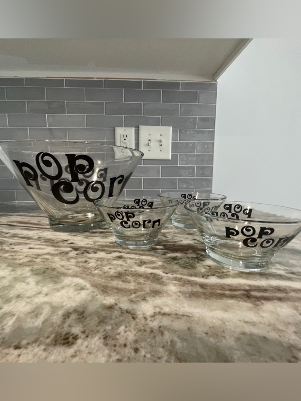 Glass Popcorn Bowl l Set of 4 l OS
